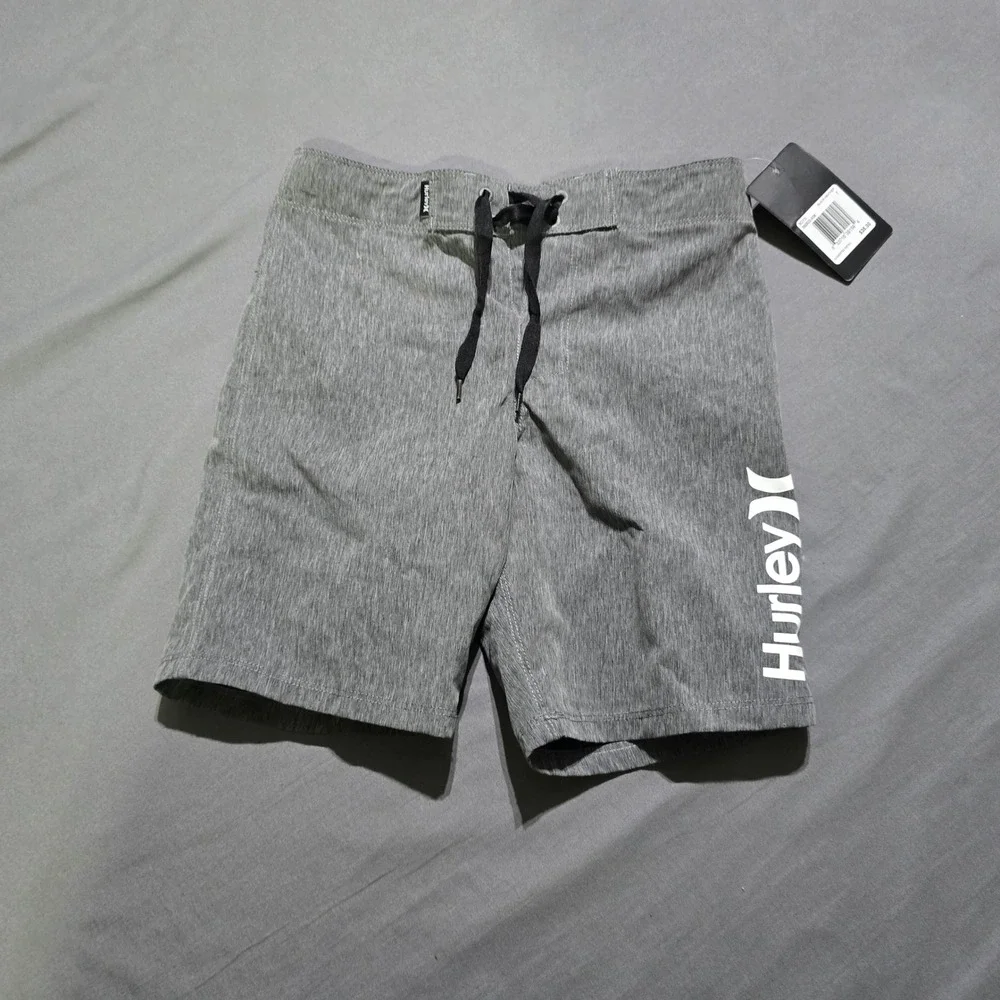 Hurley Board Shorts Boys Size 7 Black Heather Grey Swim Trunks 882522-K08